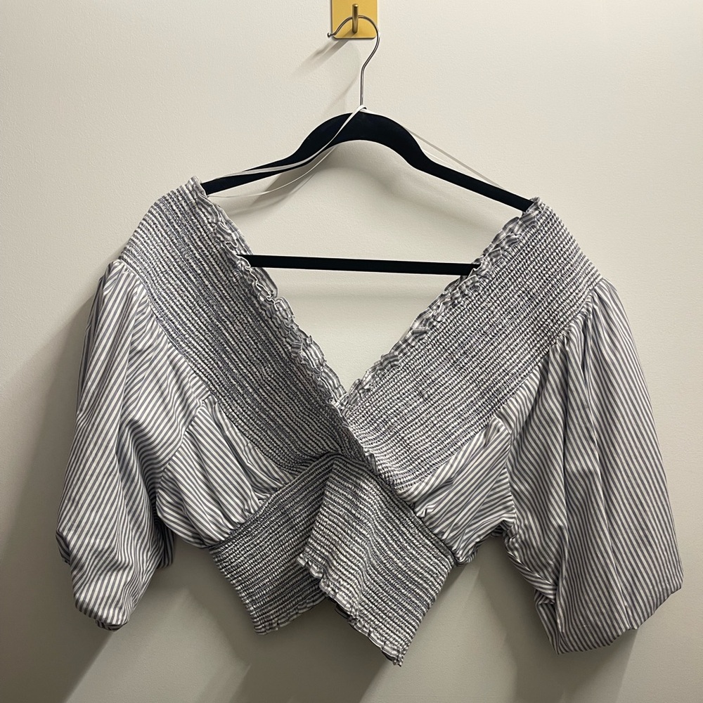 Abercrombie and Fitch summer crop top, blue and white strip with fun sleeves
